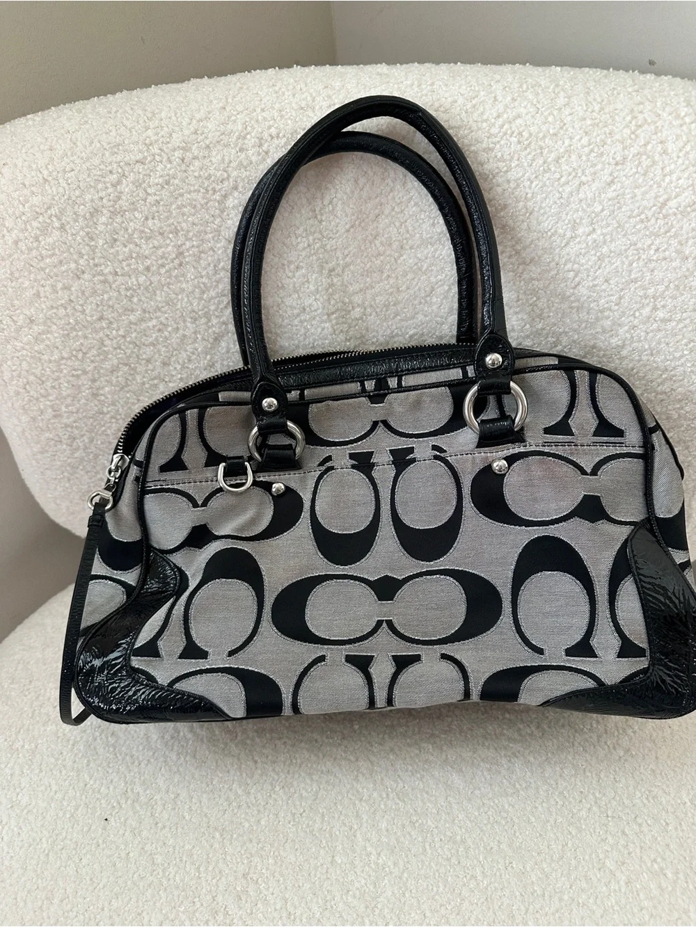 Coach poppy Black and Gray Signature Satchel with Silver Hardware vintage
